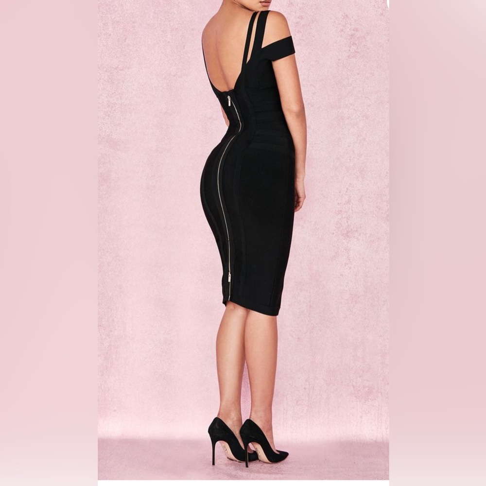 House of CB Dresses- House of CB Black Midi Bandage Dress with Gold Back Zipper